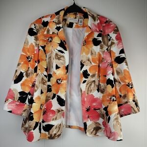 Alfred Dunner Floral Blazer - Orange, Pink, Brown